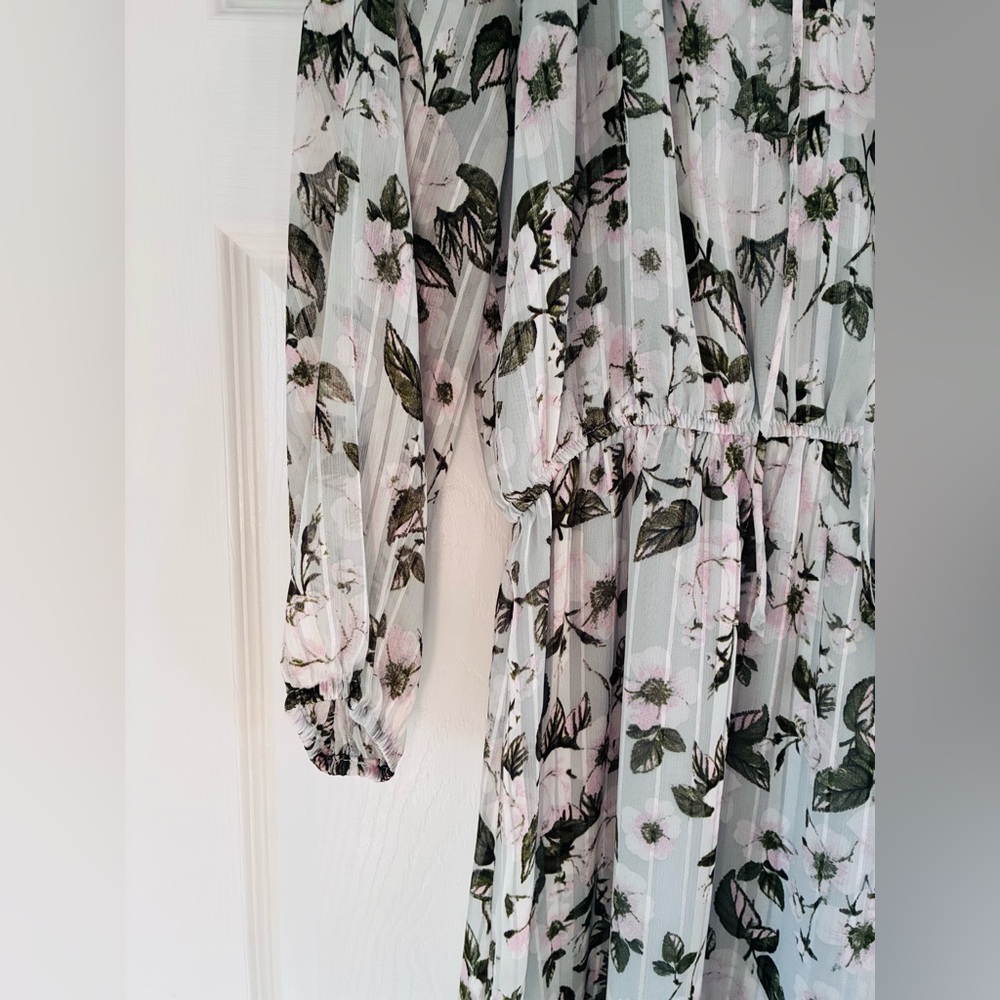 Bohme green and White Floral‎ Long Sleeve midi Dress - Picture 4 of 10